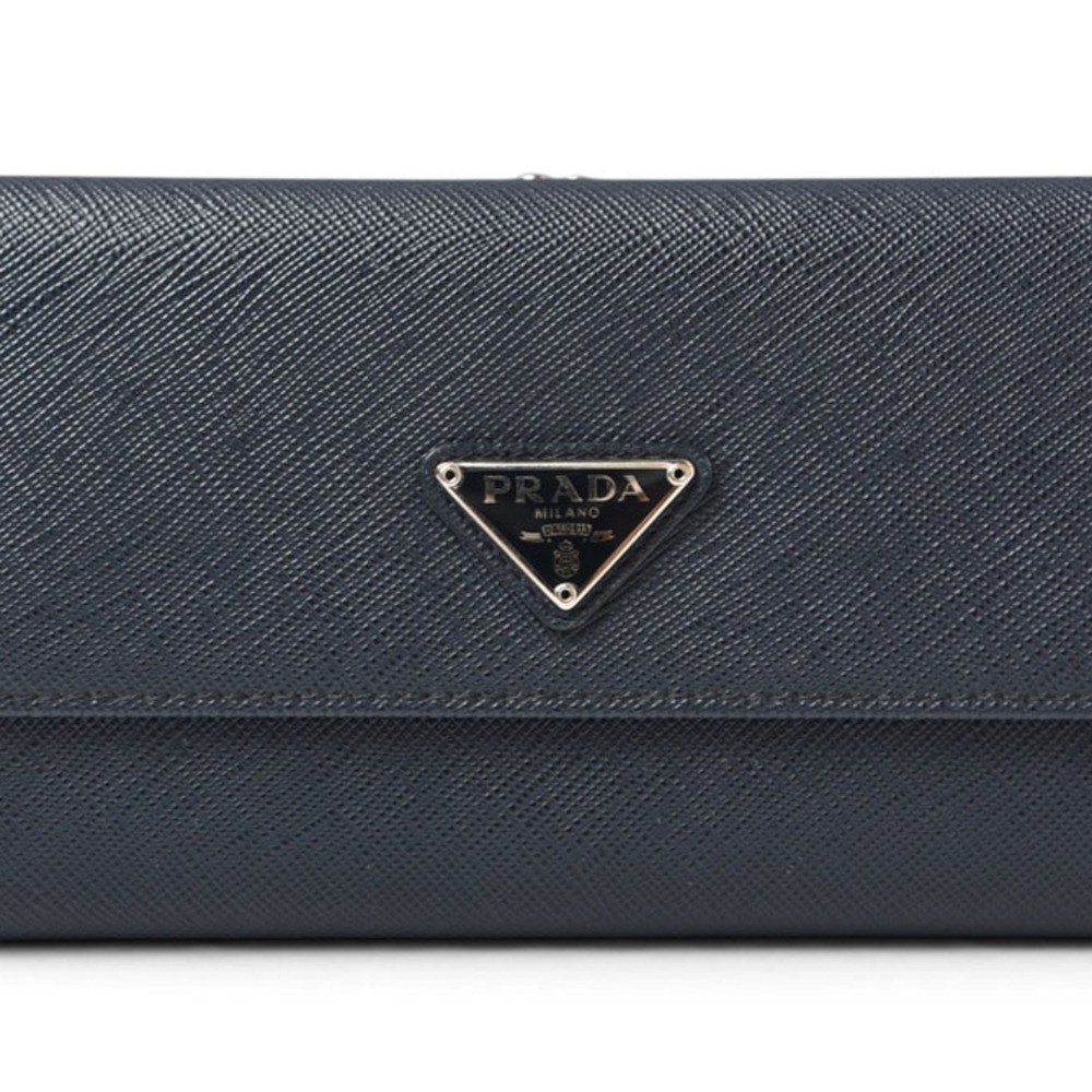Prada wallet, long PRADA Saffiano Triangle, BALTICO, navy, women's.